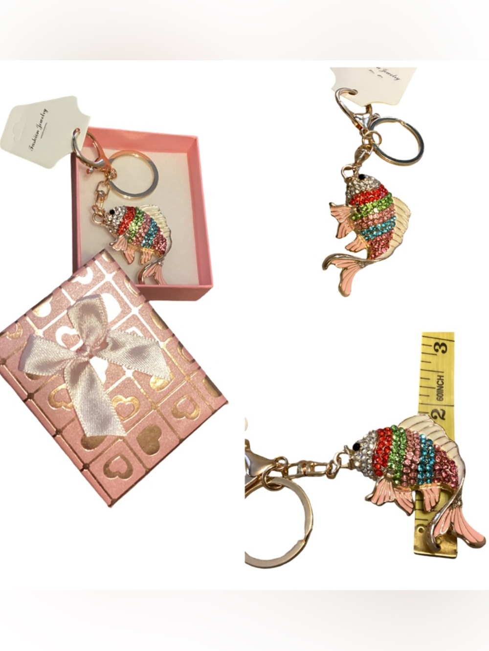 🪷 NWT Crystal Multicolor 3-D Goldfish Keychain or Bag-charm